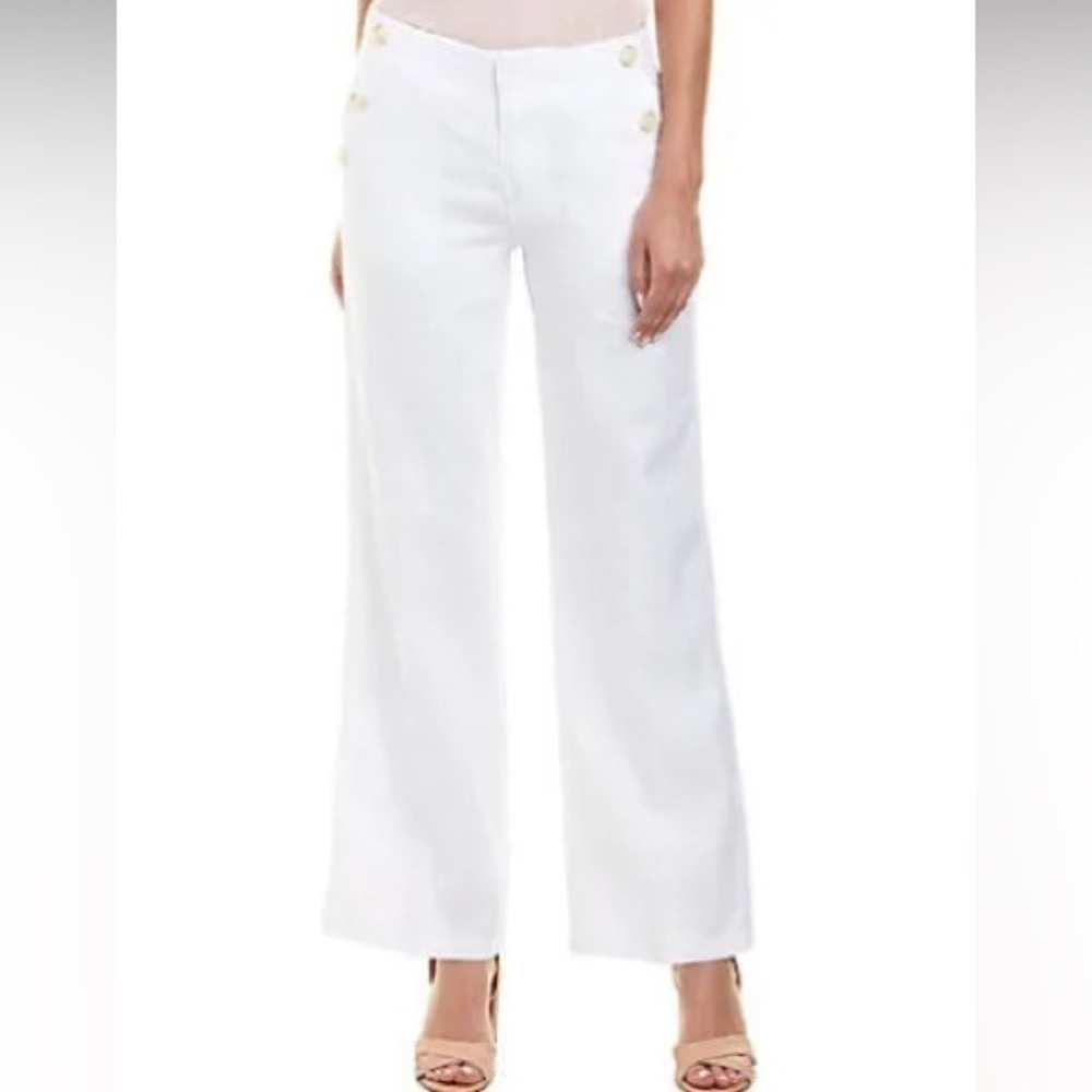Catherine Malandrino Sailor Linen Trousers- L white linen , zip front , linen